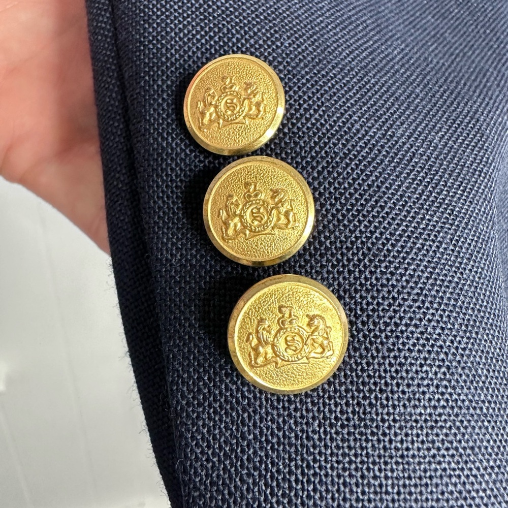Vintage Stafford Navy Hopsack Gold Button Blazer - Picture 5 of 11
